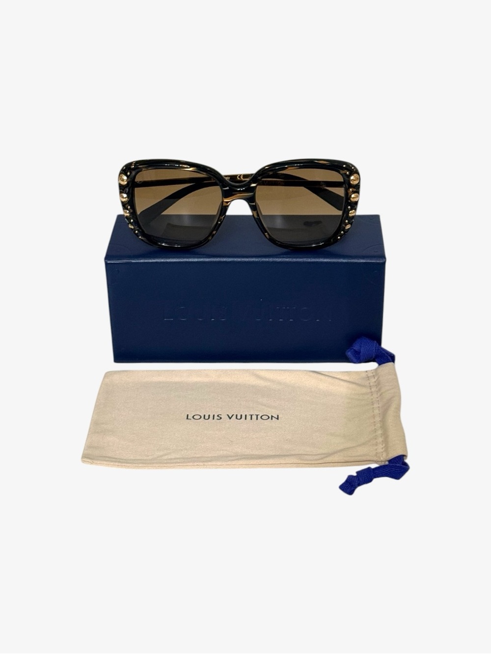 Louis Vuitton Z1127W Studded Oversized Tortoise Shell Sunglasses w Box & Pouch